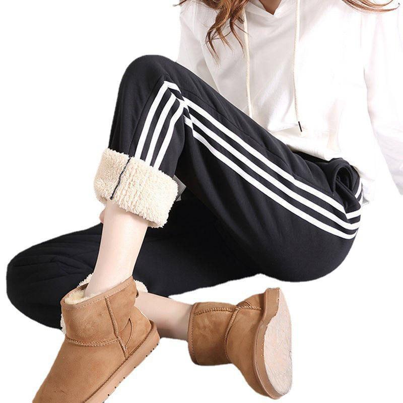 Velvet Sports Pants Women's Casual Wide Leg Pants Loose Oversized Warm and Thick Lambskin Lantern Pants Wearing Sweatpants Outside Autumn and Winter