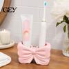 Cute Bow Bathroom Ornament 3D Printed Toothbrush Holder, Adhesive Cup with Dual Holes for Counter Organizer & Toothpaste, Decor, Minimalist