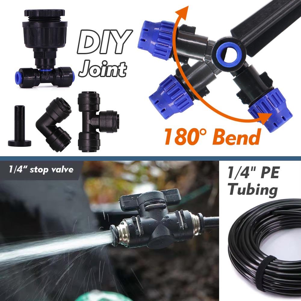 1/4" Garden Irrigation Watering Kit 8-hole Dripper with Stake Adjustable Sprinkler 6mm Quick Push Slip Lock Outdoor Drip Sprayer