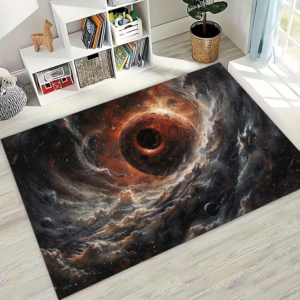 Dreamy Galaxy Universe Space Stars Black Hole Earth Rug for Bedroom Living Room Sofa Home Doormat Decor,Kid Non-slip Floor Mat