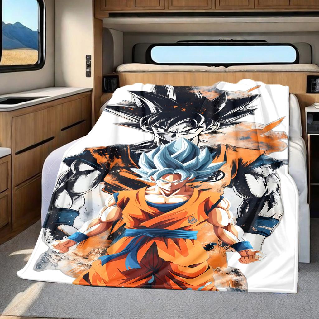 1PC Manta de Franela con Estampado de Son Goku, Alta Calidad para Todas las Estaciones, Decoración del Hogar, Calidez y Comodidad, Perfecta para Regalos de Navidad