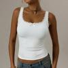 Women Solid Bow Knot Lace Trim Square Neck Camisole Bra With Chest Pad