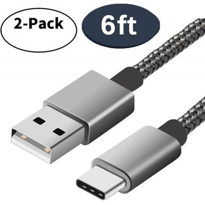 USB Typ C Kabel, (Los von 2 2M), (dunkelgrau), Schnellladekabel geflochten aus Nylon USB A zu USB C Kabelkabel für Samsung