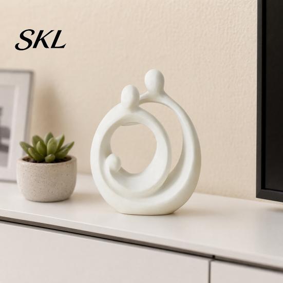 Minimalist Home Decor 3D Printed Abstract Holy Family Statue, White Circular Embracing Art Sculpture, Modern Entryway Decorative Accents Aesthetic for