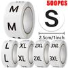 500Pcs/Roll Self-Adhesive Clothing Size Sticker XS/S/M/L/XL/2XL/3XL Round Adhesive Labels Universal Size Clothing Label