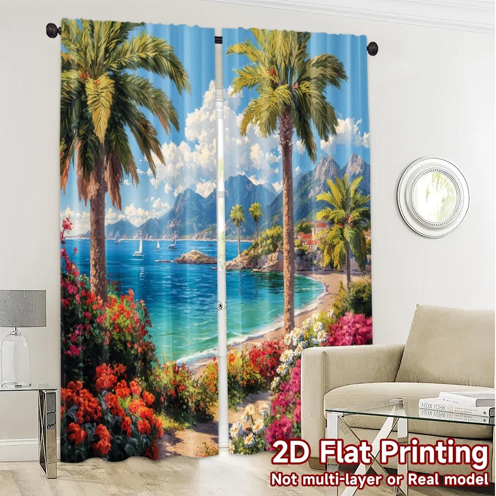 Set Of 2 Flat Printing Curtains Without Rod Tropical Escape Semi Outdoor Decorations Modern Sheer Made Polyester