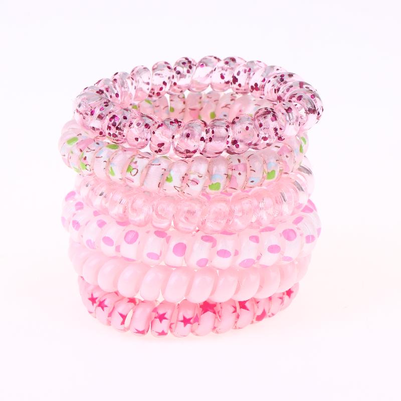 6Pcs Vibrant Playful Gradient Color Phone Line For Girls High Elasticity Headband Tied Bun Hair Loop Rubber Band Headband