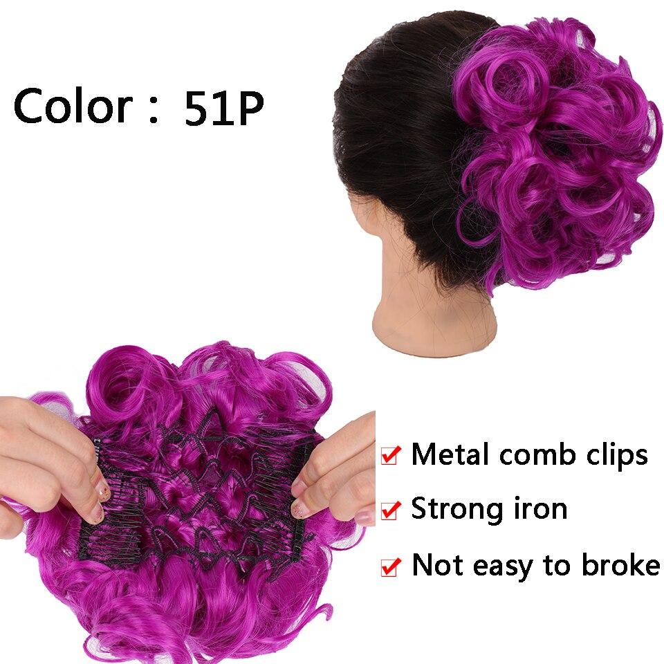 LUPU Syntetický hřeben Clip In Kudrnaté prodlužování vlasů Drdol do vlasů Ombre Blond Elastické gumičky do vlasů pro ženy
