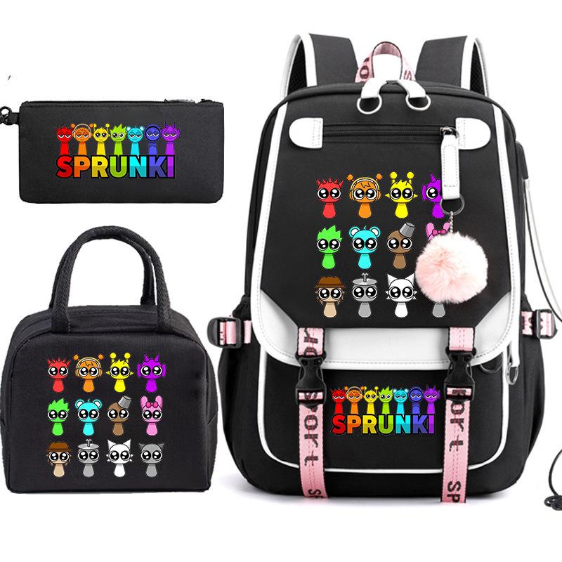 Large Capacity Schoolbag with Shoulder Strap; Student Three-piece Pencil Case Set
