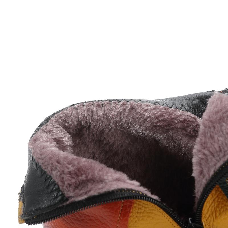 Módní Retro dámské kotníkové boty z pravé kůže kotníkové dámské boty luxusní designérské patchworkové sněhule dámské kožešinové krátké plyšové chelsea boty