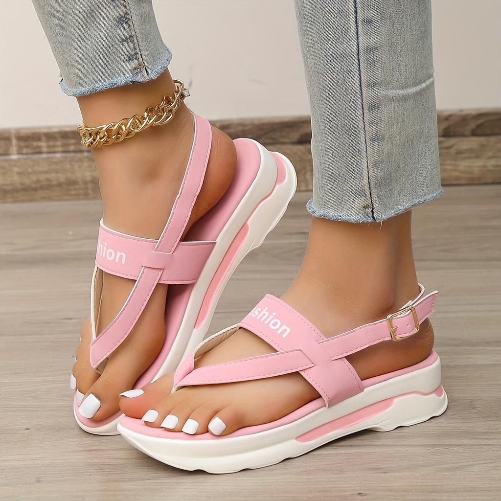 Stylish Women's Platform Thong Sandals with Letter Buckle Strap and Slingback for Outdoor Summer Comfort