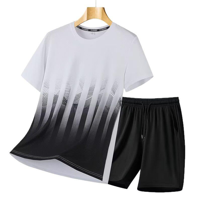 Unisex Oversized Ice Silk Quick-Dry Round Neck T-Shirt & Shorts Set for Plus Size - Summer 2025 Edition