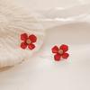 Red Petals Temperament Cute Small Flower Stud Earrings Female