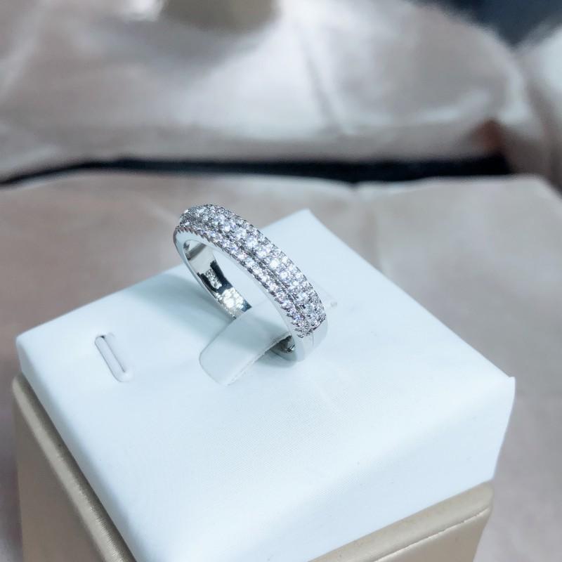 Silver Classic Full Diamond Pair Ring Personality Zircon Three Row Diamond Ring Female Wedding Engagement Valentine's Day