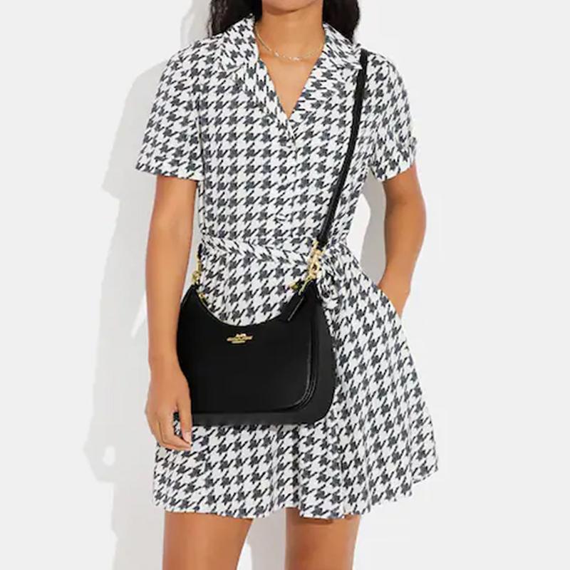 New COACH Hobo Pebbled Leather Crescent Bag, Handbag, Shoulder Bag Women's Black CJ517-IMBLK