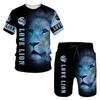 Mode 3D Imprimé Lion Vêtements de Sport Homme Ensemble 2 pièces Été T-shirt Short