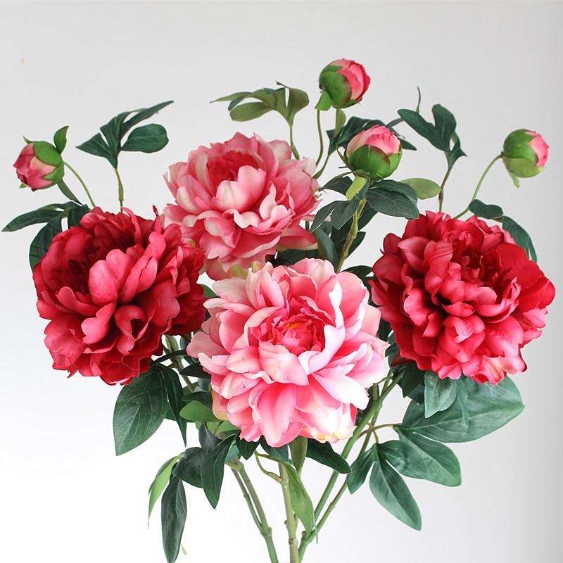 Peony Silk Flower Arrangement - Artificial Floral Decoration for Living Room and Dining Table