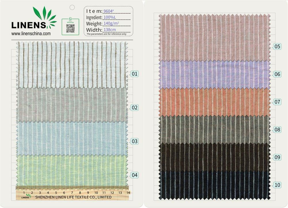 Eco-Friendly Yarn Dyed Woven 100% Linen Stripe Fabric 138cm 140gsm Soft Breathable Linen Textile for Spring Summer Shirt Dresses