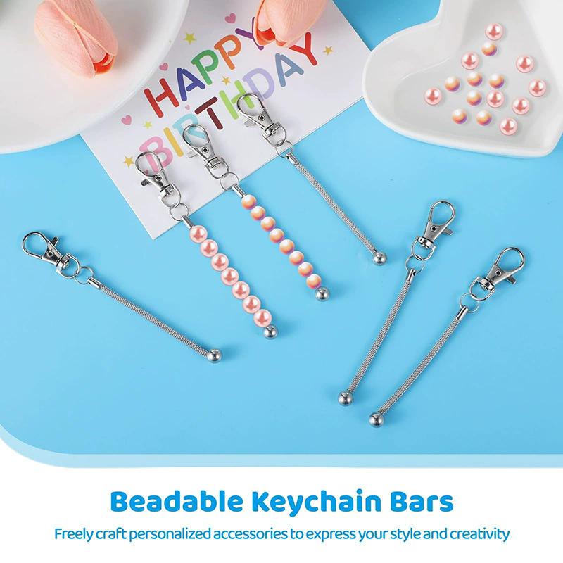 WTEMPO Beadable Keychain Bars Blank Detachable Metal Keychain Accessories for DIY Craft Beaded Key Chain Kit with Silver Finish