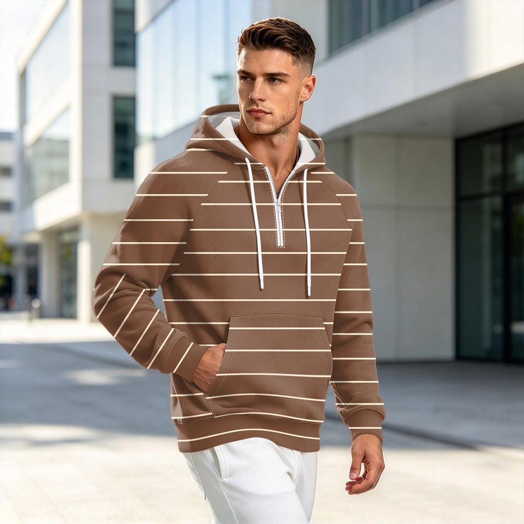 Felpa con cappuccio da uomo autunno inverno, stampa gessata, casual, vestibilità larga, con zip, manica lunga, felpa