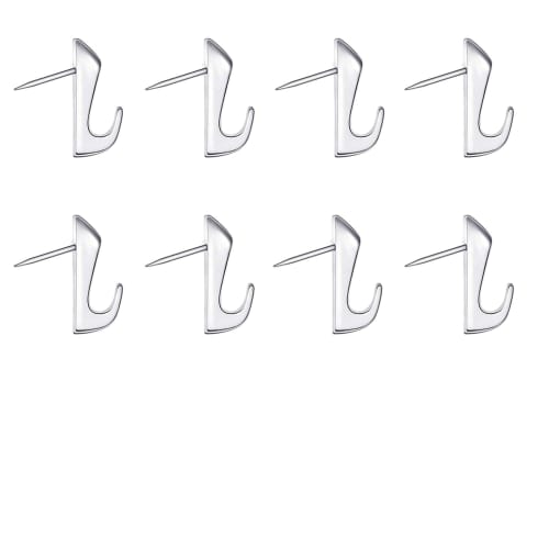 Metal Wall Hooks, Non-Slip, Non-Slip, Suitable for Rentals, Wall Hanging, Paintings, Wall Display, Drywall, Thumb Tacks, Hooks, Push Pins (Silver, 8 P