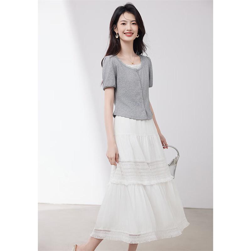 

Women s Faux Two-Piece Knitted T-Shirt and Skirt Set XL