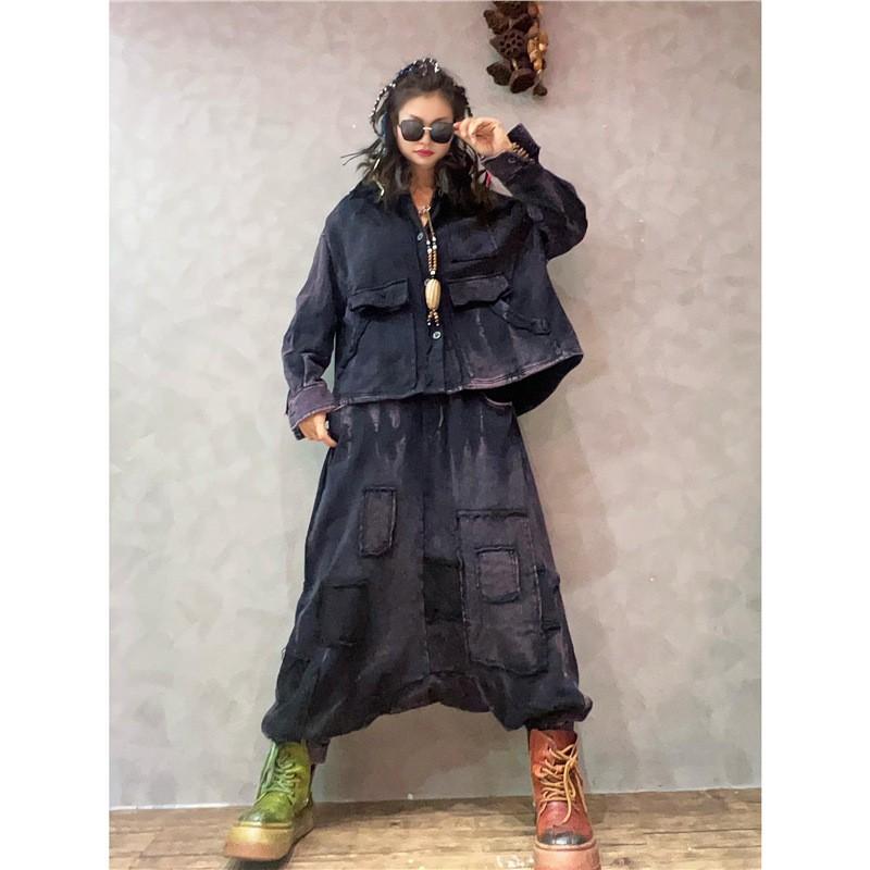 Womens Street Style Vintage Wash Thick Fleece Hoodie Top Loose Pants Set Casual 2-Piece Outfit Fall