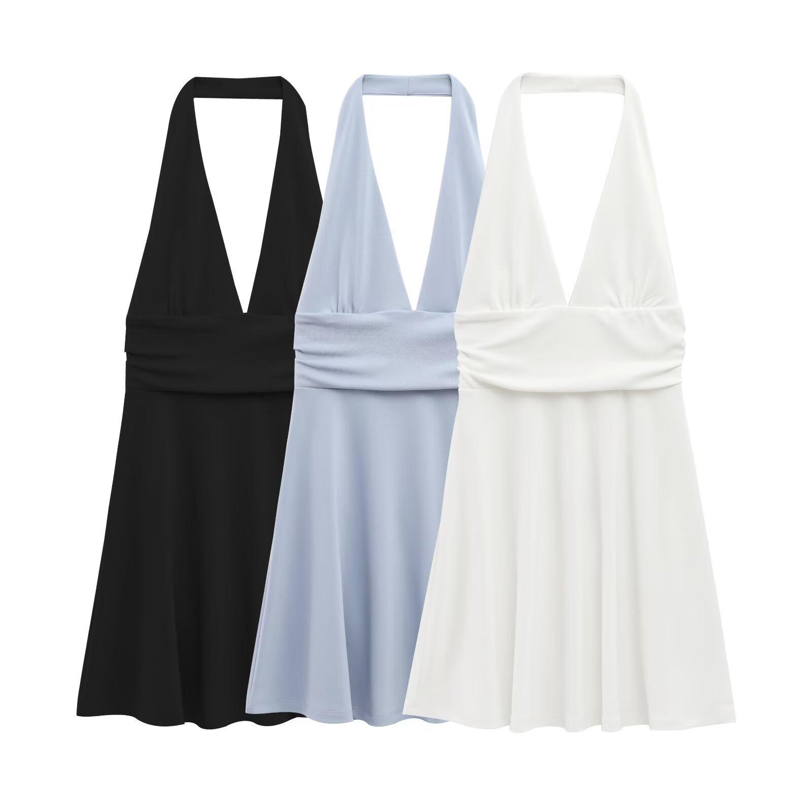 

2025 Spring Sleeveless Halter Neck Off-Shoulder Street Style Dress Medium белый