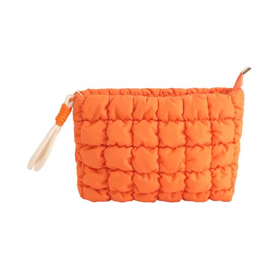 

Женская мягкая косметичка, большая вместимость, стеганая косметичка, однотонный органайзер для макияжа, клатч для путешествий, отпуска, деловой поездки оранжевый