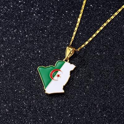 Neue trendige Halskette mit Anhänger der Algerien-Karte, Herren-Halskette, Mode, Länderflagge, Karten-Halskette, Anhänger, Zubehör, Party-Schmuck