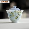 185ml Hand Drawn Osmanthus Blue Gaiwan Boutique Tea Tureen Tea Bowl With Lid Kit Tea Making Cover Bowl Teaware Decoration Craft