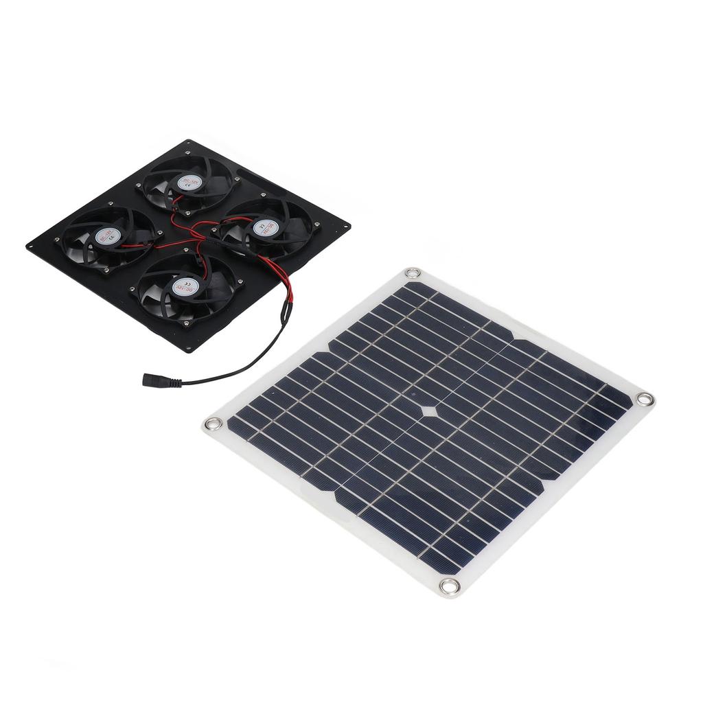 Solar Panel Powered Fan 4 Fans 100W 20V Green Energy Portable Mini Ventilator for Dog House Chicken 
