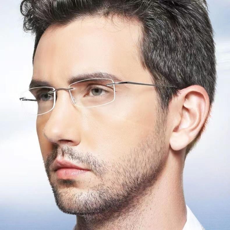 High definition memory ultralight business alloy reading glasses men and women trimmed rimless glasses reading glasses anti-blue light mirror metal