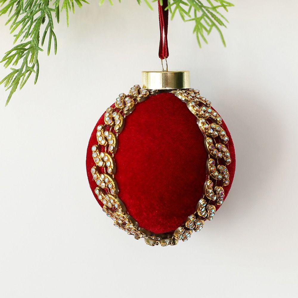 Flocked Velvet Velvet Christmas Ball 8cm Diameter Rhinestone Christmas Balls  Party Decoration