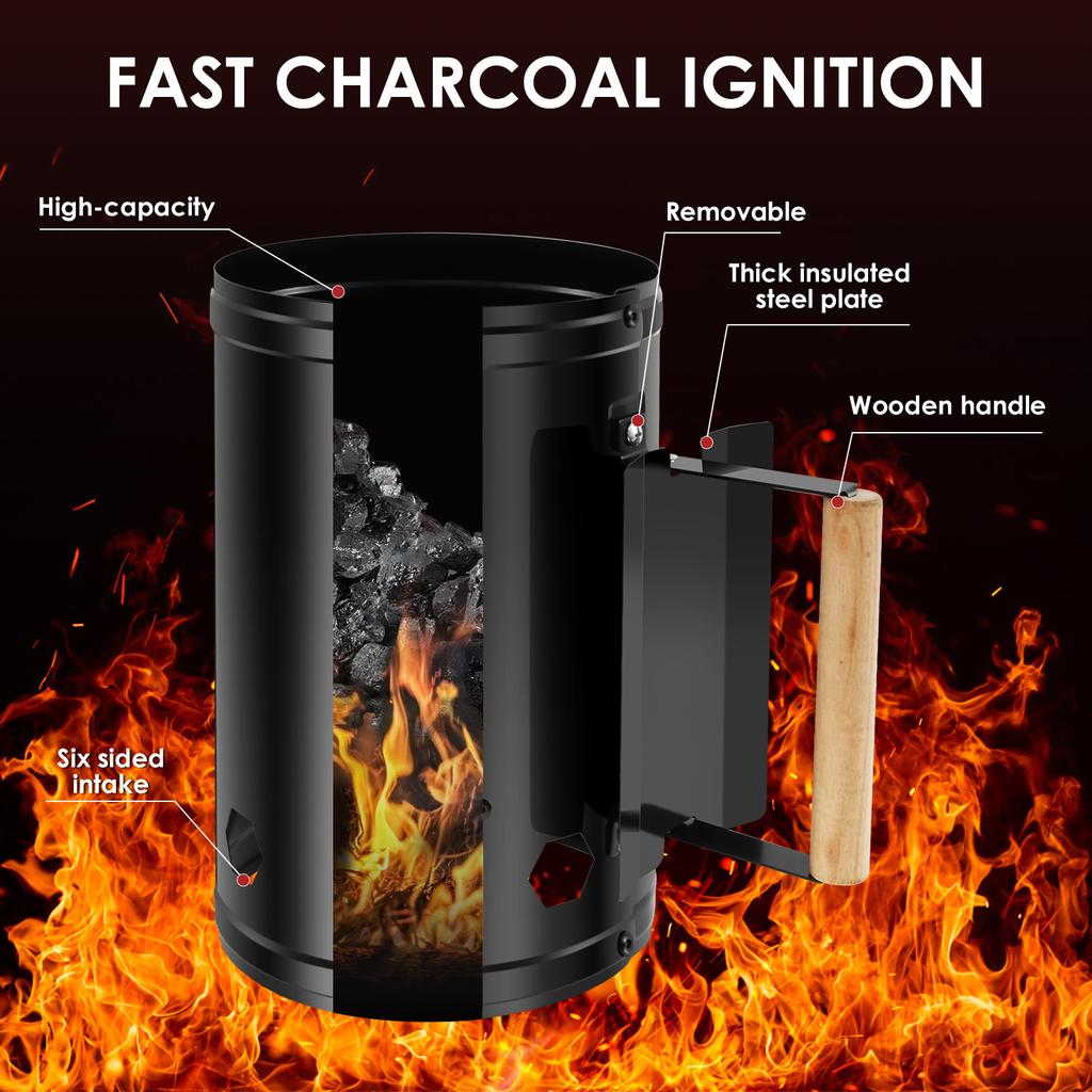 Charcoal Chimney Starter with Wood Handle Rapid BBQ Chimney Starter Fire Briquette Starters Can Canister for Grilling Accessory