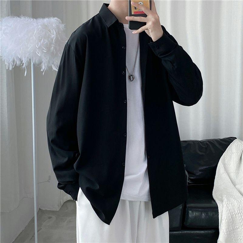 Men Korean Fashion White Long Sleeve Shirts Mens Harajuku Black Oversized Shirt Male Button Up Shirts Blouses 3XL