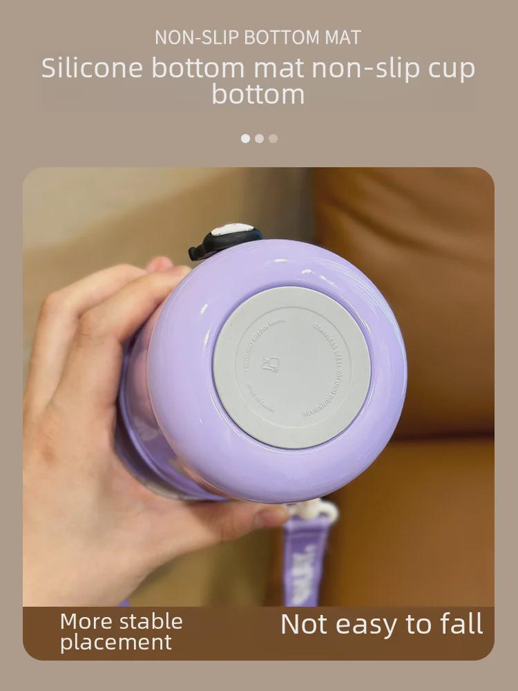 Girls' Stylish 316 Stainless Steel Thermos Cup with Straw & Crossbody Strap, Dual-Opening, 2023 Model