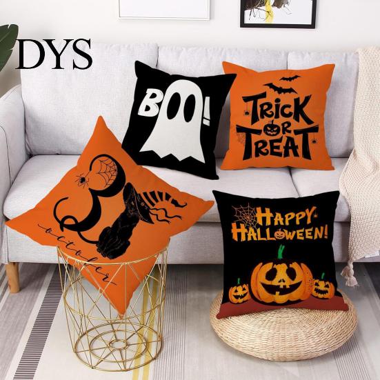 Ghost Print Throw Pillow Covers Halloween Cushion Cover, Retro Pumpkin Case, 18x18 Party Room Decor Inch Washable Cover for Sofa Couch Bed Breathable