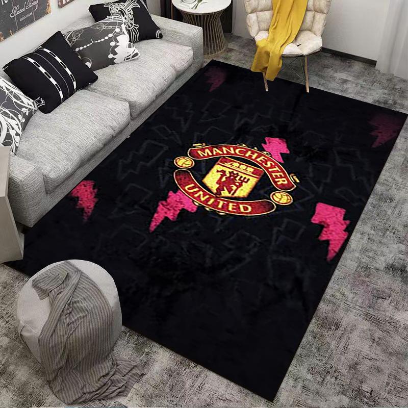 Dywan z Logo Manchester United, Czarny Tło, Dekoracja dla Fana Sportu Odpowiedni do użytku jako antypoślizg do salonu sypialni sof