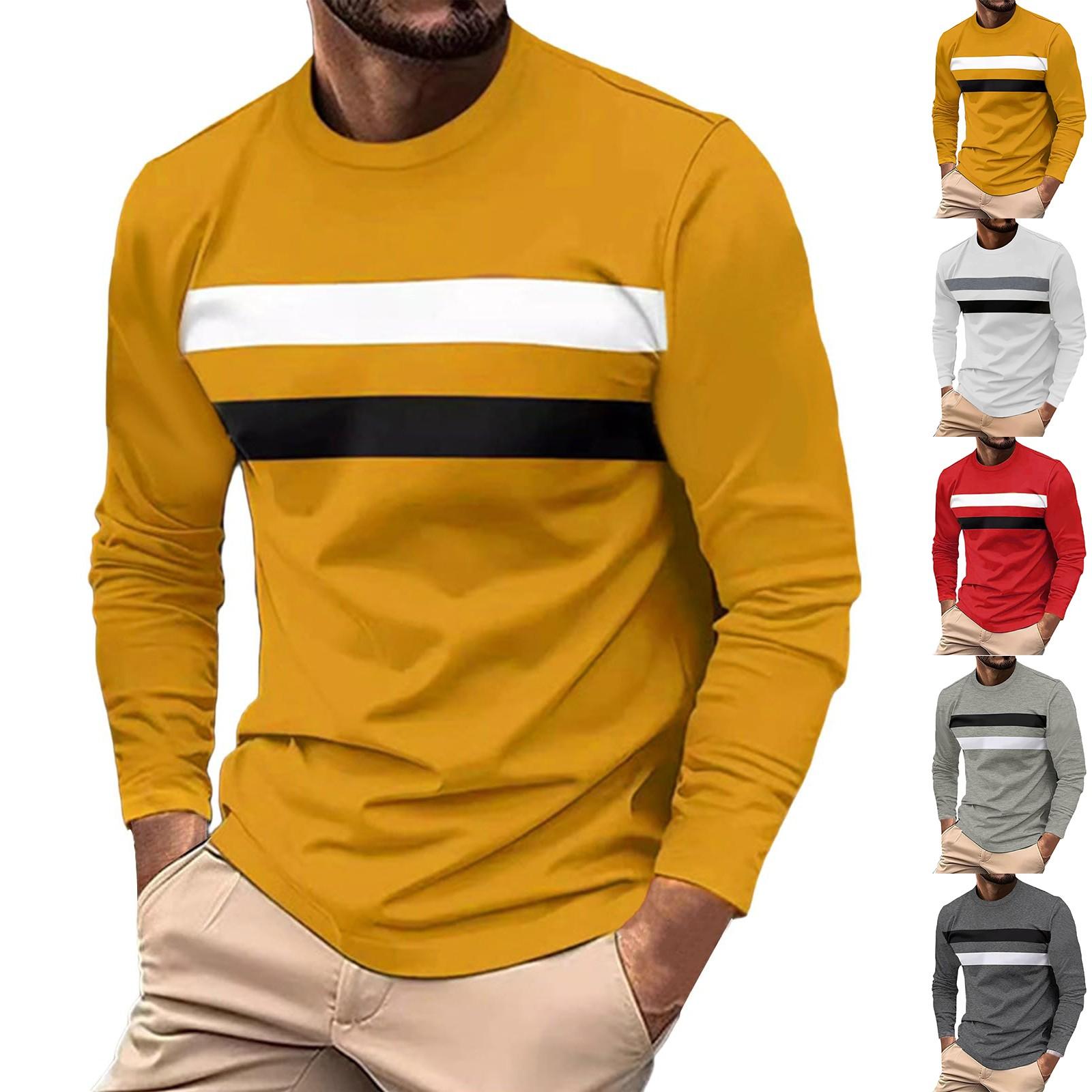 

Long Sleeve T Shirt Men Crewneck Fall Workout Shirts Mens Fashion Stripes Casual Tops Regular Fit Athletic Pullover XL білий