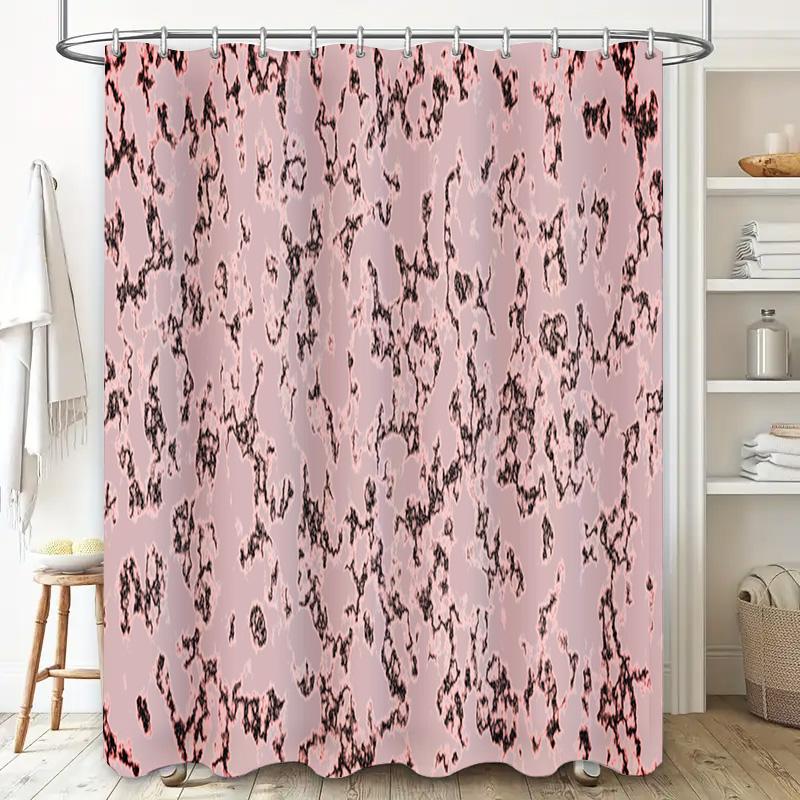 Charming Black Pink Shower Curtain Floral Print Modern Decor for Bathroom Easy Install Hook Rings Set Home Improvement Waterproo