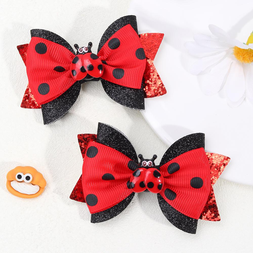 2Pcs Cute Insect Bowknot Hair Clips For Girls Kids Red Novelty Fashion Cotton Dots Braids Headdress Hairpicks Accessories