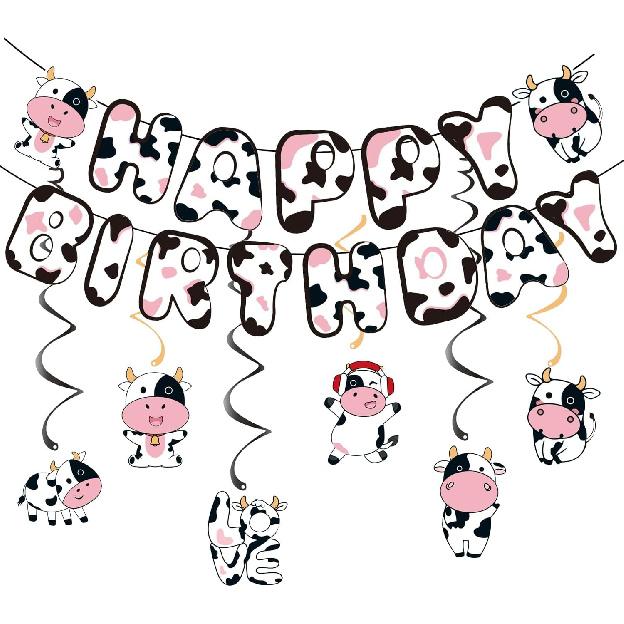 Racing Birthday Decorations, Car F1 Themed Happy Birthday Banner, Boy Girl Funny Party Supplies with Banner and Hanging Swirl Cow