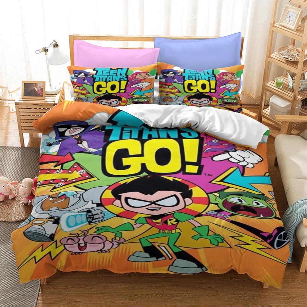 Cartoon Teen Titans Go Bedding Set Boys Girls Twin Queen Size Duvet Cover Pillowcase Bed Kids Adult Home Textileextile