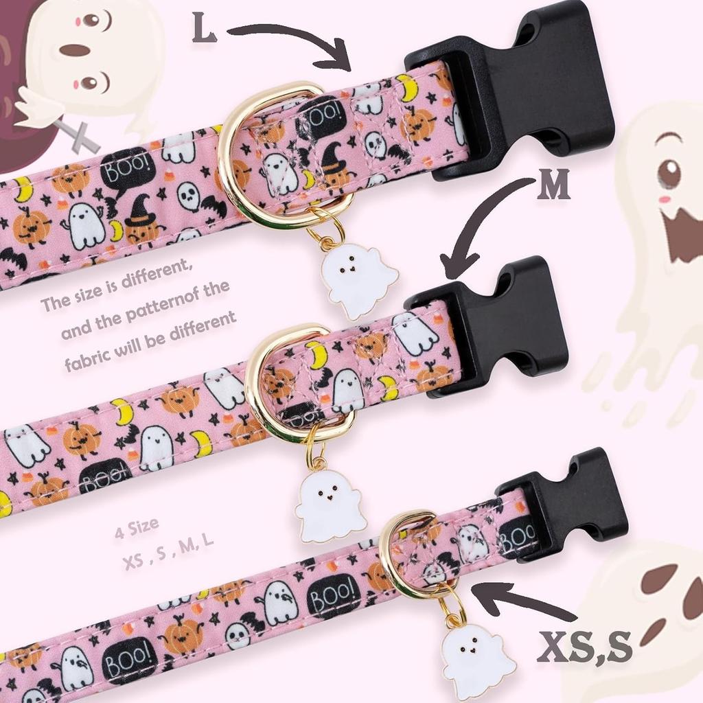 Halloween Dog Collar for Small Medium Large Dogs Fashionable Cute Collar for Dogs Pink Cotton Dog Collar Spectre Pumpkin Pattern
