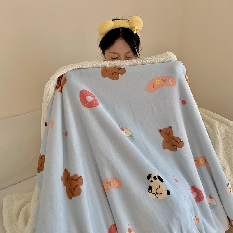 Thickened Lamb & Coral Fleece Cartoon Animation Winter Blanket for Office Nap Air Conditioning Sofa Cover & Kindergarten Use