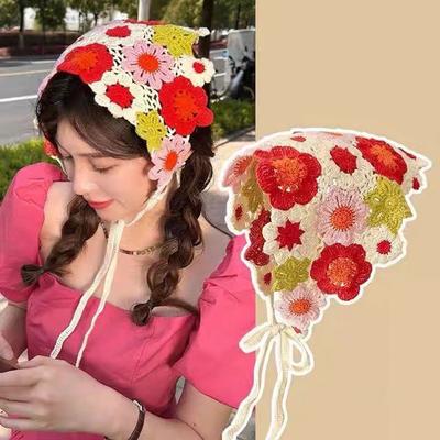 Flower Crochet Turban Scarf Hair Bands Women Holiday Seaside Knitting Vintage Hair Bands Headband Girl Fashion Hair Accessories