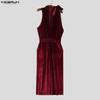 INCERUN Men Lacing Neck Sleeveless Solid Velvet Party Long Rompers Jumpsuits