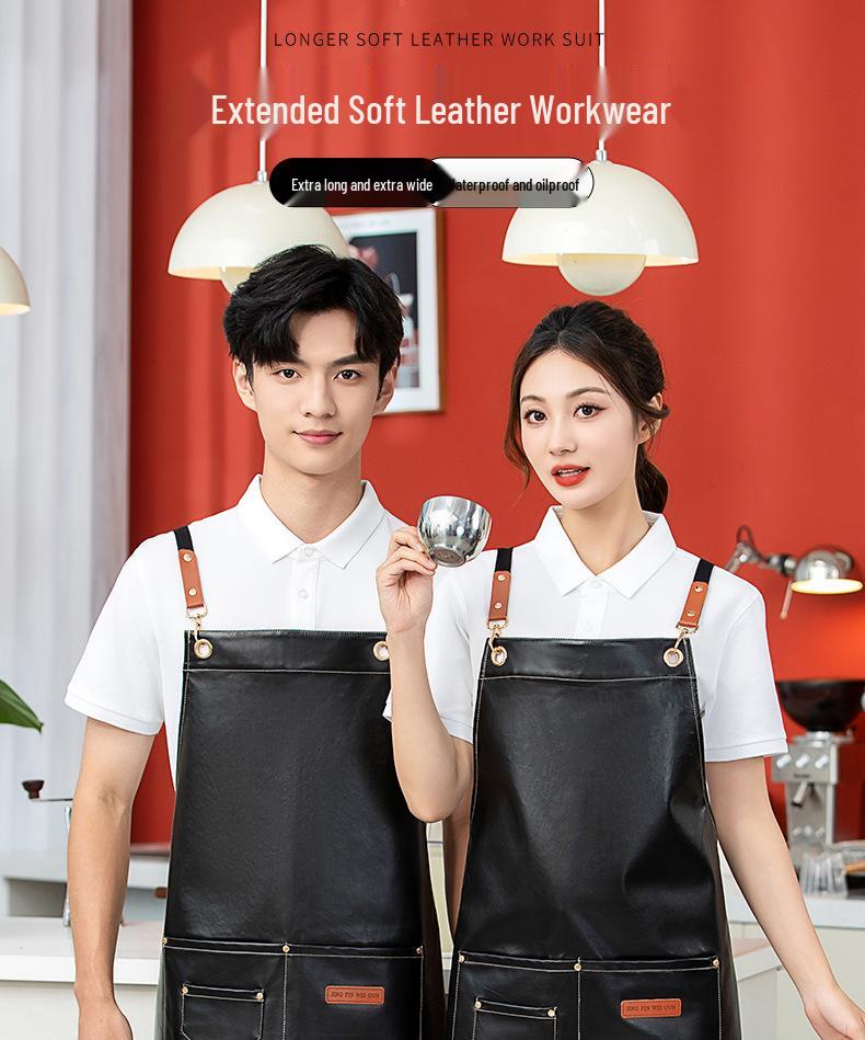 Extended PU Leather Waterproof Oil-Proof Apron for Kitchen & Catering with Custom Logo