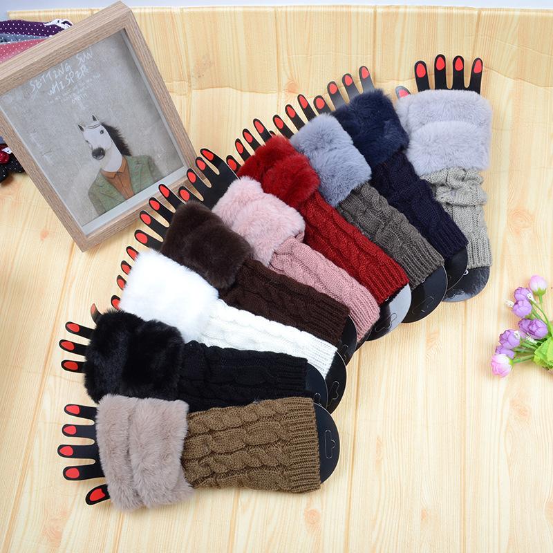 Winter Women Gloves Plush Faux Fur Knitting Wool Keep Warm Mitten Fingerless Lady Girl Half Finger Gloves Christmas Gift
